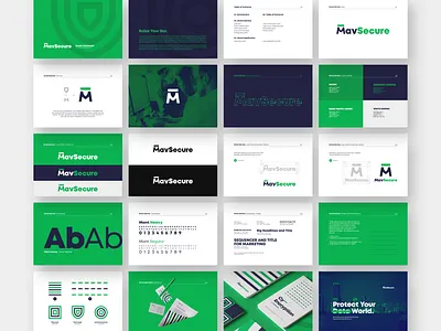 Brand Guidelines for MavSecure Group brand book brand guidelines cyber security green logo grid m logo m shield plogged style guide typography typography hierarchy