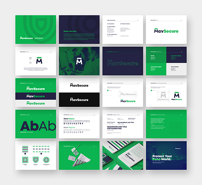 Brand Guidelines for MavSecure Group brand book brand guidelines cyber security green logo grid m logo m shield plogged style guide typography typography hierarchy