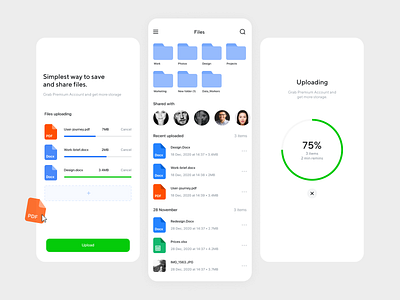 File Manager App app clean ui design file manager file sharing file upload files management app managment minimalistic mobile ui