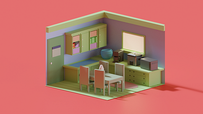 Kitchen made with wood floors 3d 3d art artist blender blender 3d blender3d cgart characterdesign illustration isometric modeling