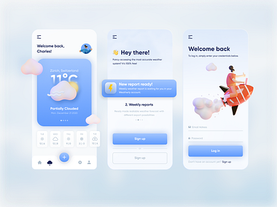 Figmotion still shot 3d blue cloud figma glass glassmorphism iphone log in screen mobile mobile app mobile app design mobile design motion notification sign up ux uxui weather weather app weather forecast