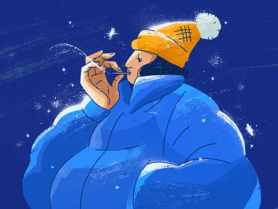 Winter Smoke art cigarette cold design digital illustration digital painting drawing girl graphic design hat holiday illustration night photoshop smoking texture winter