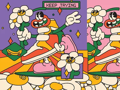 longboarding sneaker character character design characters design flat illustraion longboard sneaker stilllife