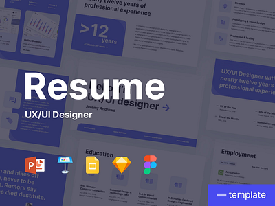 Template - Resume UX/UI Designer animation clean resume cv resume cv resume template figma google slides icon set keynote template portfolio powerpoint template presentation presentation design resume cv reviews sketch skills slides template design ui ux