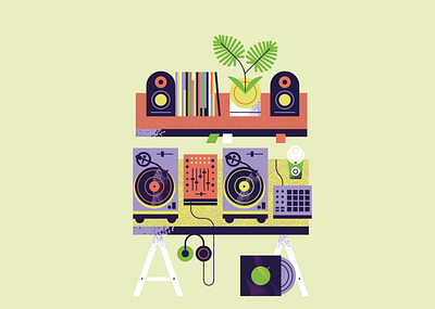 Turntables, plants & furniture. 2020 Calendar art deco fine art flat flat illustration graphic design illustration plants retro setup texture turntable vector vinyl