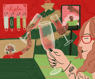 Happy and safe holidays! ✧ﾟ･: *ヽ(◕ヮ◕ヽ) character cheers computer girl illustration girls happy holidays holidayseason illustration phone procreate progress sketch smile tablet tatto
