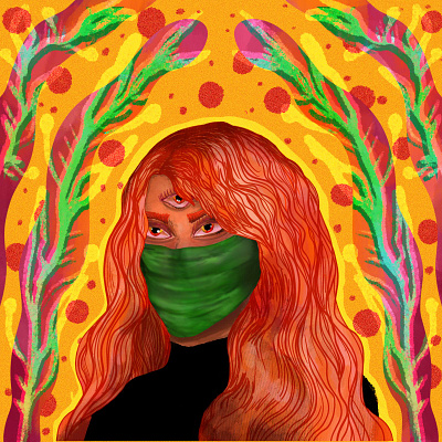 She's Watching. Wear a Mask character illustration digital art digital illustration digital painting female female illustration female illustrator girl illustration portrait portrait illustration space art third eye third eye illustration trippy trippy illustration