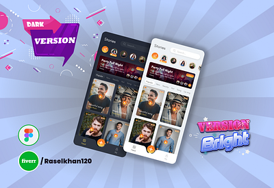 Social media type app main Screen Bright and Dark #UI #UX design android app app design app design ui design android app mobile app design mobile ui ui ui desgin ui designer uiux wonderful ui