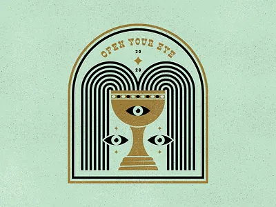 Open Your Eye badge branding cup design drink gold grail illustration logo open your eye spooky star third eye thirdeye