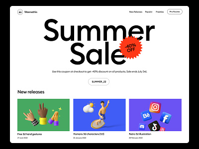 Summer Sale -40% OFF 😎 3d 3d character 3d illustration discount hand gestures sale social icons summer sale typography