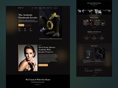 Glamour world - landing page design 2022 clean clean ui colorfull creative dark design fashion jewellery jewelry landing page minimal modern necklace rings style guide trendy typography ui design uidesign uiux