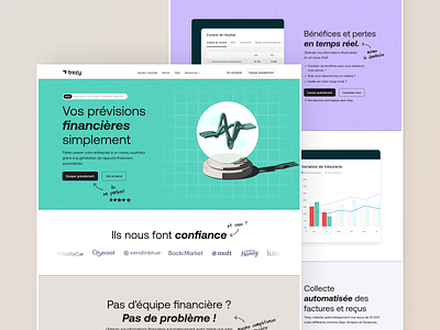 Trezy landing page 🔮 anagram analytics automated financial reporting branding cristal ball finance financial forecasting future landing page money reporting trezy