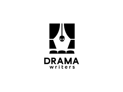 Drama writers cinema curtains drama ink logo mark minimal pen russia scene scull surprise theatre vector writers