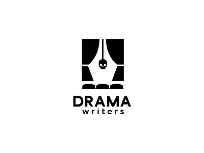 Drama writers cinema curtains drama ink logo mark minimal pen russia scene scull surprise theatre vector writers