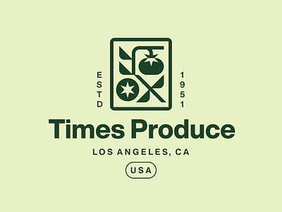 Times Produce brand identity branding farm geometric illustration logo logotype modern logo monochrome plants products tomatoes vegetables