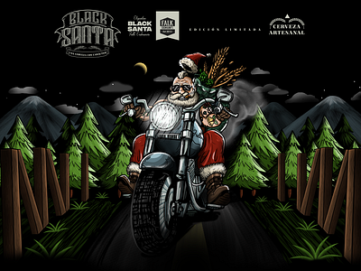 Etiqueta Cerveza Fal Erdmann's blacksanta cerveza ilustration motocileta motocileta navidad packaging photoshop pinos santa