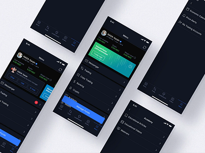 NAGA Trader Menu Dark Mode animation art direction clean design dark mode fintech app interface design ios ios app menu menu design mobile mobile design naga naga trader trade trader trading trading app user experience user interface