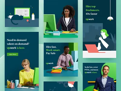 Upwork | Optimized Ad Creative ads branding cat dark green facebook freelance green illustration instagram instagram post instagram stories saas social media uiux
