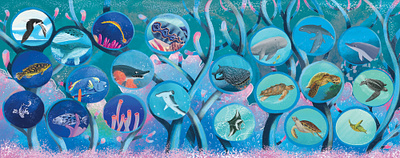 One Remarkable Reef: End papers childrens book illustration picturebook underwater