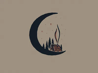 Moon Cabin cabin design drawing forest hand drawn illustration joe horacek little mountain print shoppe midnight moon night sky procreate winter