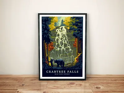 Crabtree Falls, Blue Ridge Parkway Travel Print animals black bear blue ridge parkway forest hiking illustration nature north carolina tourism travel waterfall