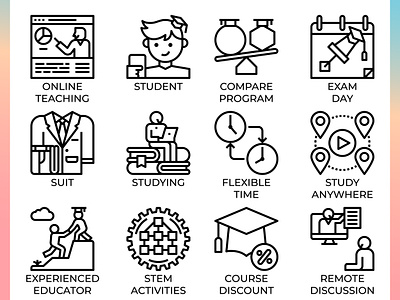 Online Classroom Icons classroom course exam icon line online outline school student study teaching