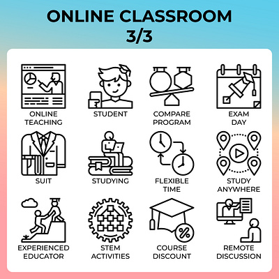 Online Classroom Icons classroom course exam icon line online outline school student study teaching