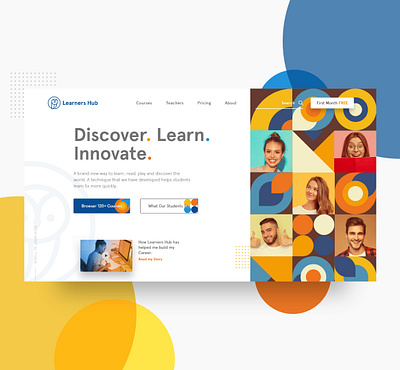 Learners Hub | Hero Section app colorful concept creative design education elearning explore learning app learning platform online course responsive students tutors uxui xd