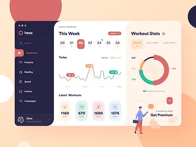 Workout Dashboard calendar chart dashboard homepage interface premium sidebar sidemenu stats ui ui design web web design workout workout app