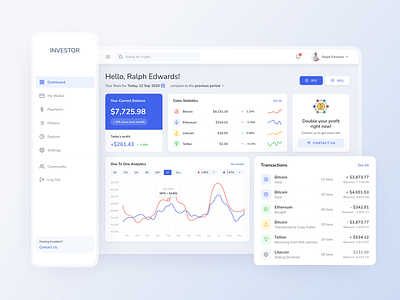 Investing App - Dashboard UI appdesign bitcoins chart cryptocurrency dashboard finance investing statistics ui uidesign wallet web app webdesign