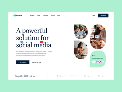 Social Media Management Solutions branding design figma illustration landing page social media solution socialmedia tools ui ui uiux