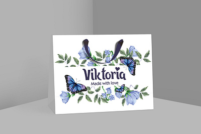 Shopping Bag for Viktoria bag blue branding butterflies design flowers green label layout leaves love loveprint package paper ribbon shop shopping store strings victoria