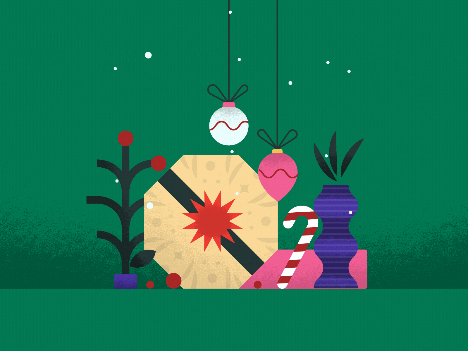 Presents under the xmas tree 🎄🎁 animation branding christmas christmas tree color decoration design gif gift grain illo illustration motion art motion design present shapes snow vector xmas xmas card