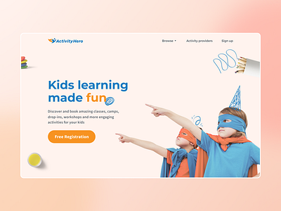 Redesign Activity Hero children design figma figmadesign hero hero image hero section illustration instagram kids landing page online classes procreate redesign redesigned ui ux uxdesign webdesign webdesigner