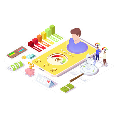 credit scoring 3d app cartoon concept design illustration isometric low poly lowpoly ui ux web