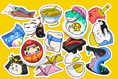 Crazy Asia Sticker Pack asia cartoon daruma food frog illustration japanese origami ramen samurai stickers sumo traditional