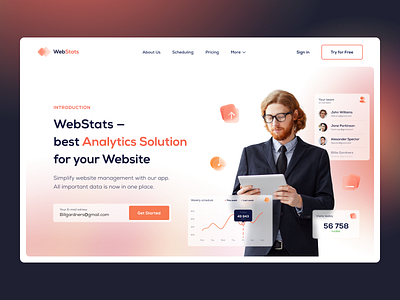 WebStats Promo Website design glassmorphism grid interface landingpage layout promotional design typography ui ux website