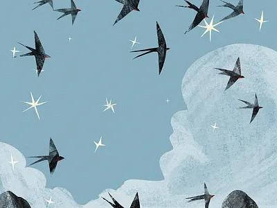 Winter journey bird book cover brush childrens illustration digital digital art digital illustration digital painting illustration sky stars swallow