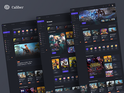 Caliber Gaming Dashboard 2022 clean clean dashboard clean ui creative dashboard design design game game dashboard game ui game web application games gaming illustration minimal modern style guide typography uiux web application design