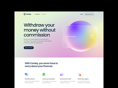 Banking Web Design Concept 💳 bank blur blurred card colorful backgrounds credit card finance glass glassmorphism gradient design hero header landing page money payment vivid colors website