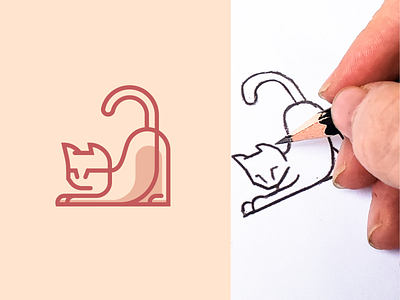 Design Simplification Exercise - Kitten Logo design graphic design icon illustrator logo logo design minimal scenery sketch vector