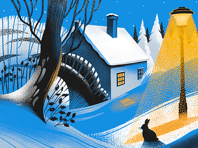 Winter Night Illustration cozy design design studio digital art digital illustration digital painting graphic design house illustration illustration art illustrations illustrator nature nature art night rabbit seasons snow winter winter holidays