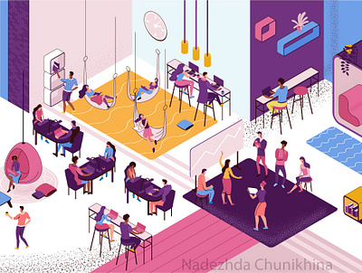 Coworking character design characters coworking space illustration isometric office people