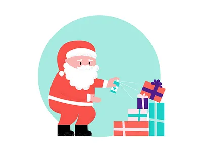 Santa VS COVID19 corona coronavirus covid flat gifts illustration sanitation sanitizer santa santa claus santaclaus social distance spray texture vector