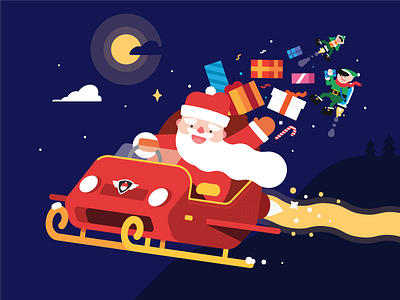 Merry Christmas christmas christmas card christmas night elf flat santa claus sleigh xmas