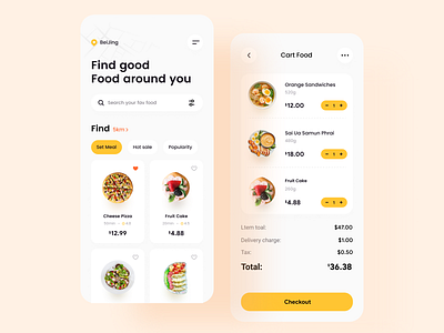 Food Delivery App apple card cart design food iphonex map mobile pizza search ui yellow