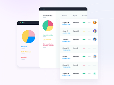Calls history app clean clients crm dashboard crm portal design graphic interface numbers product status ui users ux