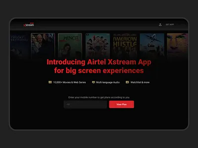 Airtel Xstream (TV App) landing page airtel android tv animated app branding case study content design inspiration interaction interaction design interface landing page mobile movie netflix typography ui ux web