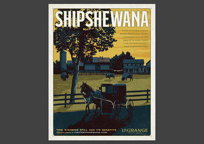 Unused LaGrange County, IN Advertising Campaign amish buggy design farm horse illustration poster