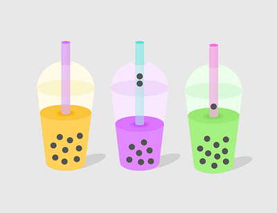 Three Bubble Teas art bubble bubble tea cute design drawing drink drinks food illustration restaurant snack student tea ui